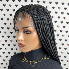 C Cut Cornrows Braided Wig Box Braids Lace Front Wigs Color 1b Black 24 Inches