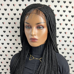 C Cut Cornrows Braided Wig Box Braids Lace Front Wigs Color 1b Black 24 Inches