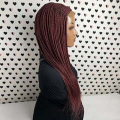 Cornrows C Cut Feeding Box Braid Braided Wig Braids Lace wigs Color Burgundy Red 22 Inches