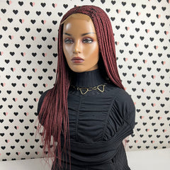 Cornrows C Cut Feeding Box Braid Braided Wig Braids Lace wigs Color Burgundy Red 22 Inches