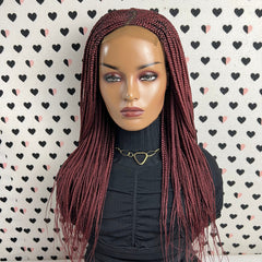 Cornrows C Cut Feeding Box Braid Braided Wig Braids Lace wigs Color Burgundy Red 22 Inches