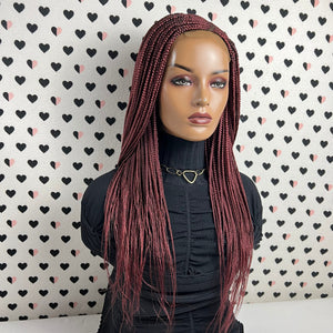 Cornrows C Cut Feeding Box Braid Braided Wig Braids Lace wigs Color Burgundy Red 22 Inches