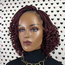 Short Curly Braided Wigs Burgundy Red Box Braid Braids Lace Front Wig