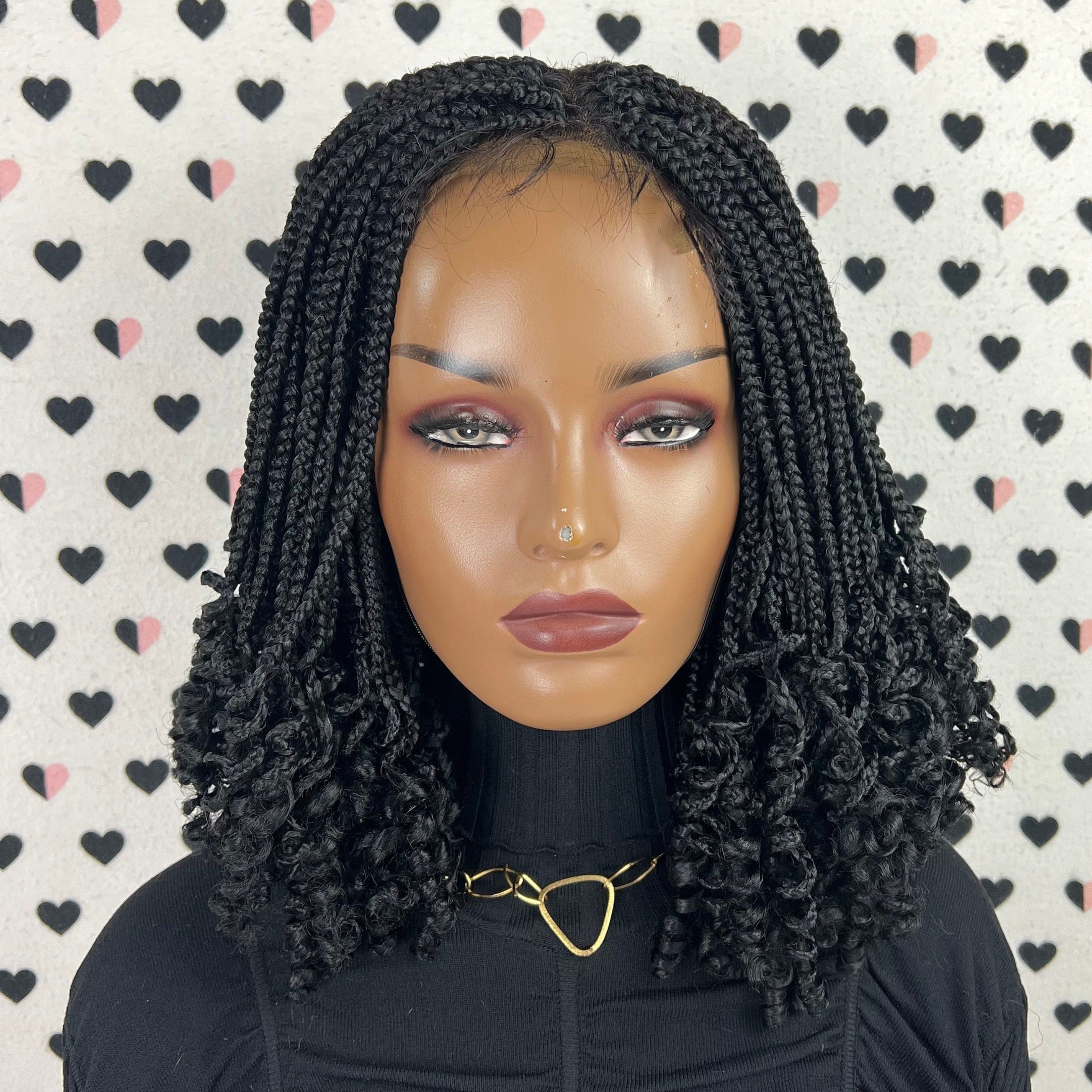 Curly Braided Wigs Box Braid Curls Wigs Color 1b Black