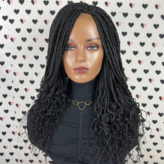 Curly Braided Wig Box Braids Lace Front Wig Color Black