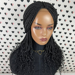 Curly Braided Wig Box Braids Lace Front Wig Color Black