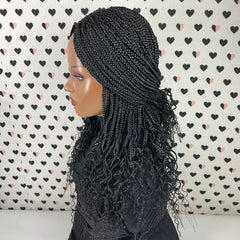 Curly Braided Wig Box Braids Lace Front Wig Color Black