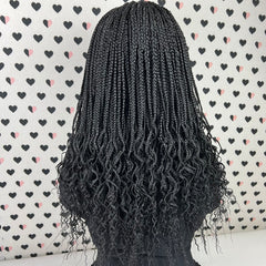 Curly Braided Wig Box Braids Lace Front Wig Color Black