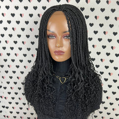 Curly Braided Wig Box Braids Lace Front Wig Color Black