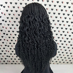 Handmade Box Braid Cornrows Braided Lace Closure Wig With Curly Ends Color 1b Black 18 Inches