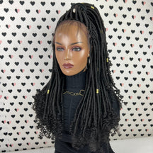 Lace Frontal Boho Faux Locs Goddess Braids Braided Wig With Curly Ends
