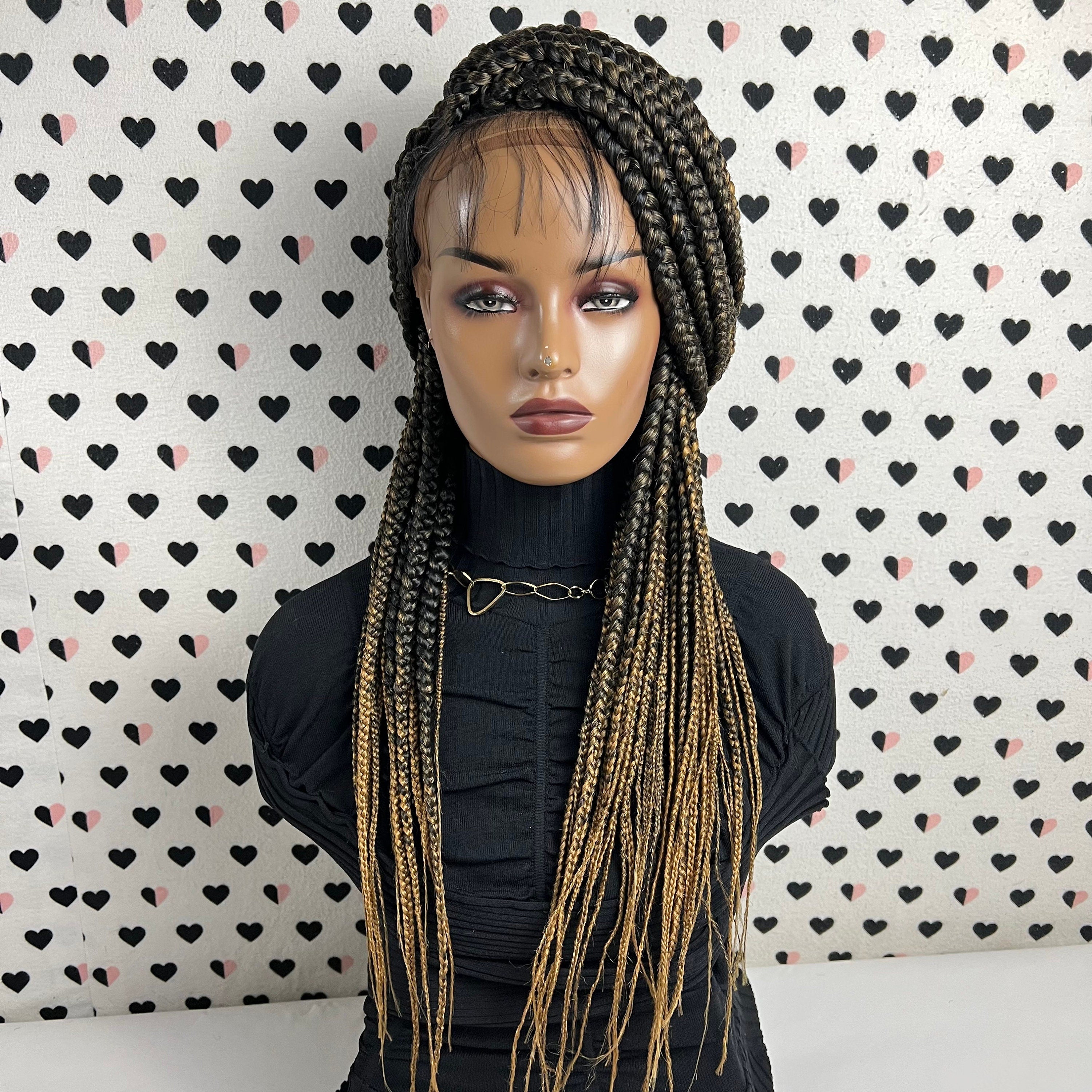 Ombre Box Braided Wigs For Black Women, 13x4 Lace Frontal Big Braids Wig 1b/27