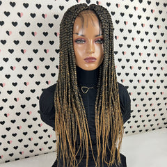 Ombre Box Braided Wigs For Black Women, 13x4 Lace Frontal Big Braids Wig 1b/27