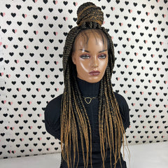 Ombre Box Braided Wigs For Black Women, 13x4 Lace Frontal Big Braids Wig 1b/27