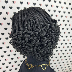 Curly Box Braided Wig For Black Women, Short Curly Hair, Lace Closure Synthetic Lace Front Wig Black