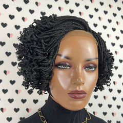 Short Curls Curly Box Braids Braided Lace Closure Handmade Braid Lace Front Wig Color 1b Black
