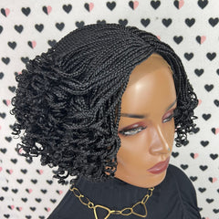 Short Curls Curly Box Braids Braided Lace Closure Handmade Braid Lace Front Wig Color 1b Black