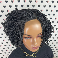 Short Curls Curly Box Braids Braided Lace Closure Handmade Braid Lace Front Wig Color 1b Black