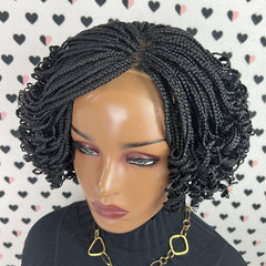 Short Curls Curly Box Braids Braided Lace Closure Handmade Braid Lace Front Wig Color 1b Black