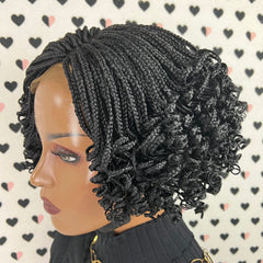 Short Curls Curly Box Braids Braided Lace Closure Handmade Braid Lace Front Wig Color 1b Black