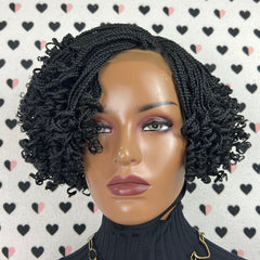 Short Curls Curly Box Braids Braided Lace Closure Handmade Braid Lace Front Wig Color 1b Black