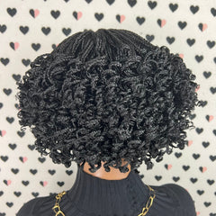 Short Curls Curly Box Braids Braided Lace Closure Handmade Braid Lace Front Wig Color 1b Black