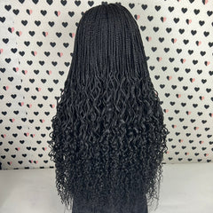 Box Braids Curly Braids Braided Lace Front Wig With Curly Ends, Wavy Waves Long Braid Wigs For Black Women 1b Black