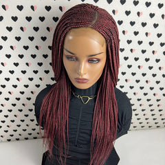 Cornrows C Cut Feeding Box Braid Braided Wig Braids Lace wigs Color Burgundy Red 22 Inches