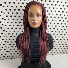 Cornrows C Cut Feeding Box Braid Braided Wig Braids Lace wigs Color Burgundy Red 22 Inches