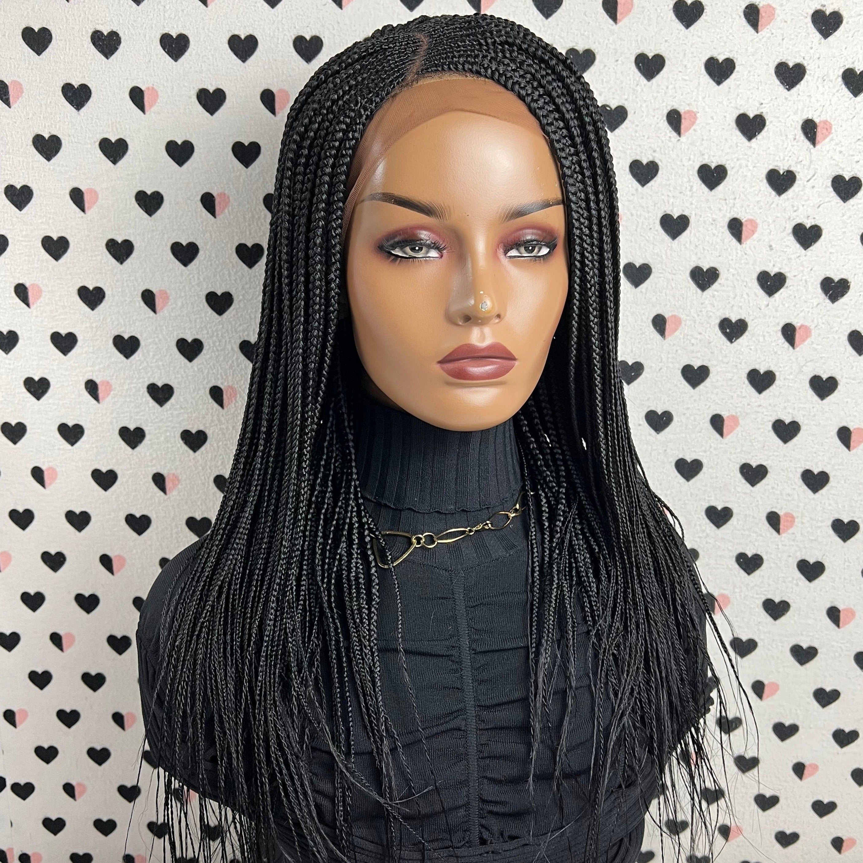 Top Cornrows C Cut Braid Wig Fulani Feedin Braided Box Braids Lace Front Wig  Color Burgundy Red 22 Inches 