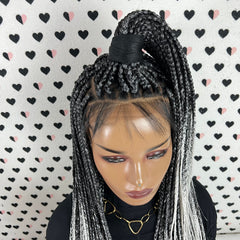 Box Braid Braided Wig For Black Women Handmade Braids Wig Lace Front Wigs Color Black Grey Ombre