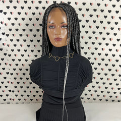 Box Braid Braided Wig For Black Women Handmade Braids Wig Lace Front Wigs Color Black Grey Ombre