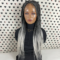 Box Braid Braided Wig For Black Women Handmade Braids Wig Lace Front Wigs Color Black Grey Ombre