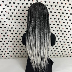 Box Braid Braided Wig For Black Women Handmade Braids Wig Lace Front Wigs Color Black Grey Ombre