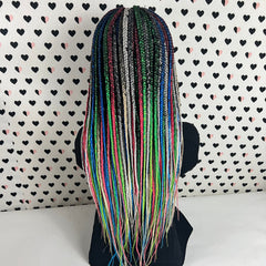MultiColored Box Braided Wigs Lace Closure Frontal Hand Braided Handmade Braidwigs Box Braids Wig Rainbow Color
