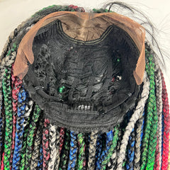 MultiColored Box Braided Wigs Lace Closure Frontal Hand Braided Handmade Braidwigs Box Braids Wig Rainbow Color