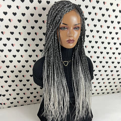 Ready To Ship Ombre Wig Box Braided Wigs For Black Women Handmade Braid Lace Front Wigs Box Braids color Black Grey