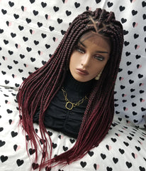 Ombre Box Braids Wig Braided Lace Front Wigs For Black Women Color 1b/bug 26 Inches