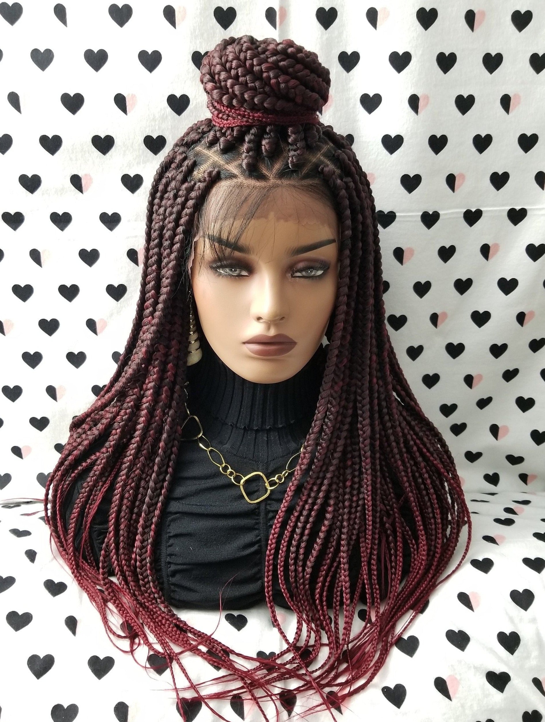 Ombre Box Braids Wig Braided Lace Front Wigs For Black Women Color 1b/bug 26 Inches