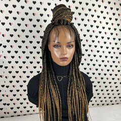 Ombre Box Braided Wigs For Black Women, 13x4 Lace Frontal Big Braids Wig 1b/27