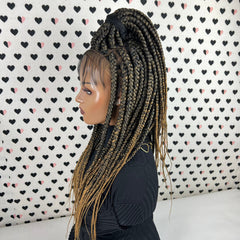 Ombre Box Braided Wigs For Black Women, 13x4 Lace Frontal Big Braids Wig 1b/27