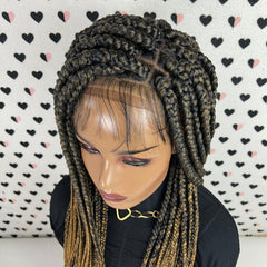 Ombre Box Braided Wigs For Black Women, 13x4 Lace Frontal Big Braids Wig 1b/27