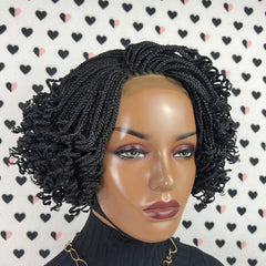 Short Curls Curly Box Braids Braided Lace Closure Handmade Braid Lace Front Wig Color 1b Black