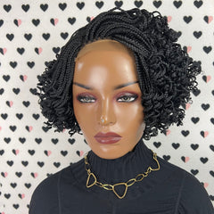 Short Curls Curly Box Braids Braided Lace Closure Handmade Braid Lace Front Wig Color 1b Black