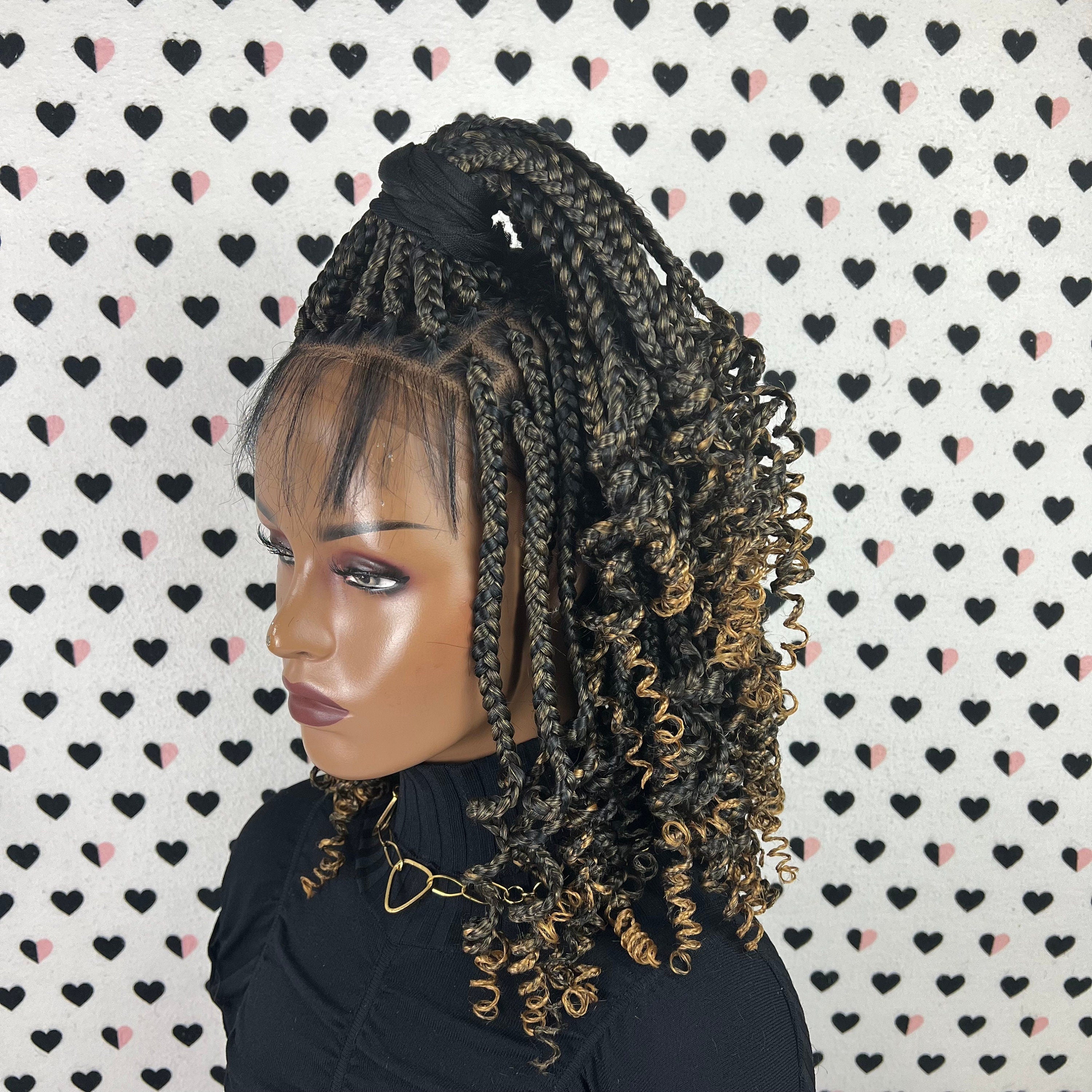 Peluca trenzada del frente del cordón de las trenzas de los rizos de la trenza de la caja rizada frontal del cordón 13x4 para las mujeres negras 1b/27 Ombre