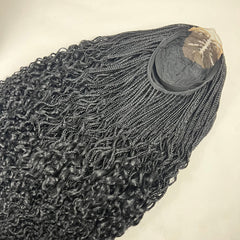 Box Braids Curly Braids Braided Lace Front Wig With Curly Ends, Wavy Waves Long Braid Wigs For Black Women 1b Black