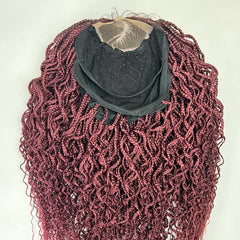 Cornrows Ondulado Rizado Caja Trenzada Pelucas Para Mujeres Negras Cierre De Encaje Peluca Diosa Boho Trenza Borgoña Rojo 16 Pulgadas