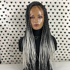 Box Braid Braided Wig For Black Women Handmade Braids Wig Lace Front Wigs Color Black Grey Ombre