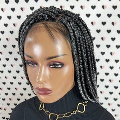 Box Braid Braided Wig For Black Women Handmade Braids Wig Lace Front Wigs Color Black Grey Ombre