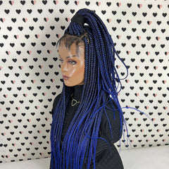 Ready To Ship Box Braided Wig For Black Women Handmade Braid Wig Lace Front Wigs Box Braids Color Black Blue Ombre